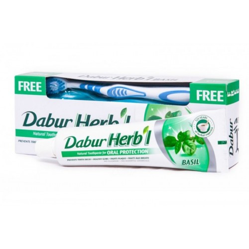 Купить Зубная паста Дабур БАЗИЛИК, Dabur Herb'l Basil, 150 г. + зубная щетка