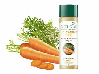 Купить Омолаживающее масло Биотик Морковь для тела после ванны, Biotique Bio Carrot Seed Anti-Aging After-Bath Body Oil, 120 мл.